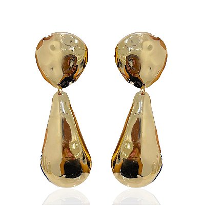 Brinco Bijuteria Dourado e Prata Gota Comprida