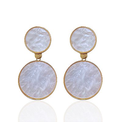 Brinco Bijuteria Dourado e Prata Redondo Madrepérola
