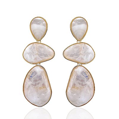 Brinco Bijuteria Dourado e Prata Pedraria Gota