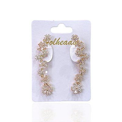 Brinco Folheado Ouro 18k e Prata 925 Ear Cuff Flor Cravejado