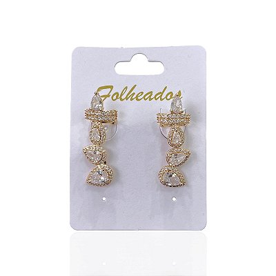 Brinco Folheado Ouro 18k e Prata 925 Ear Cuff Gota Cravejada