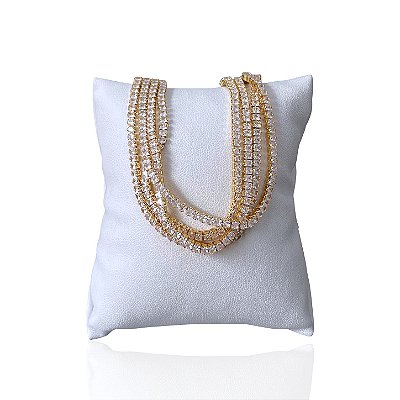 Pulseira Folheada Ouro 18k e Prata 925 Tripla Riviera Quadrado curto Trava