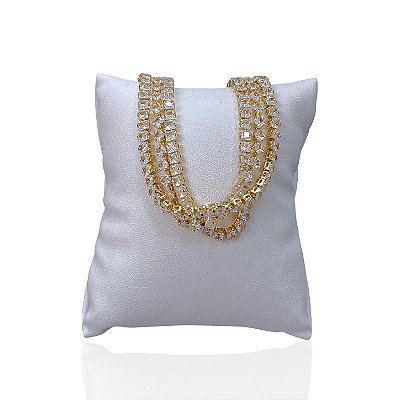 Pulseira Folheada Ouro 18k e Prata 925 Tripla Riviera Formatos Trava