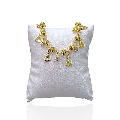Pulseira Folheada Ouro 18k e Prata 925 Bolinhas Nossa Senhora