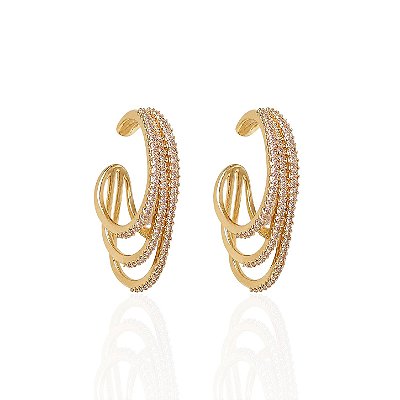 Brinco Folheado Ouro 18k e Prata 925 Argola Encaixe Cravejado