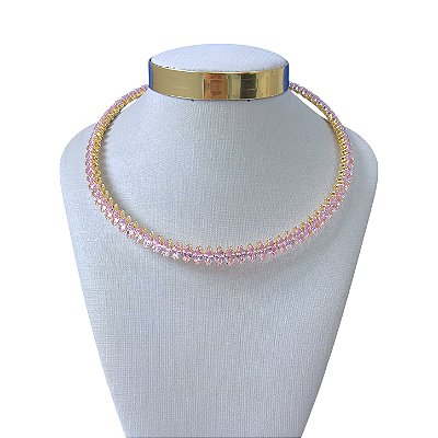 Choker Folheada Ouro 18k e Prata 925 Aro Navetes Cravejados