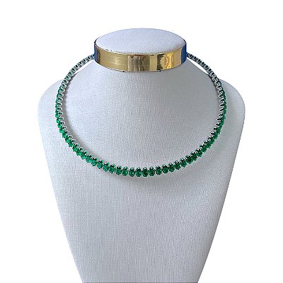 Choker Folheada Ouro 18k e Prata 925 Aro Oval Cravejados