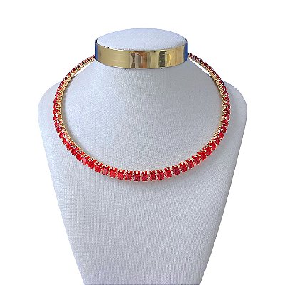 Choker Folheada Ouro 18k e Prata 925 Aro Quadrado Cravejado