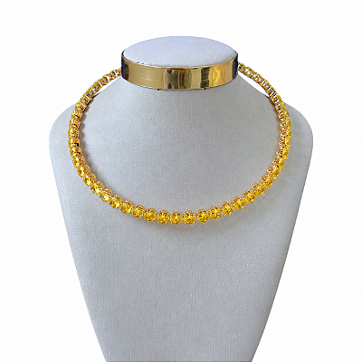 Choker Folheada Ouro 18k e Prata 925 Aro Redondo Cravejado