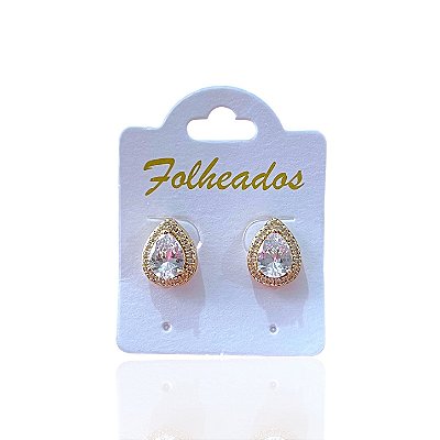 Brinco Folheado Ouro 18k e Prata 925 Gota Cravejada