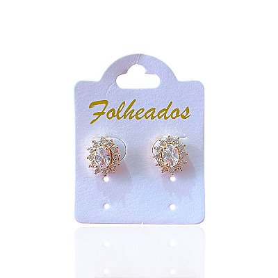 Brinco Folheado Ouro 18k e Prata 925 Oval Cravejado