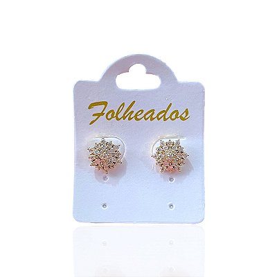 Brinco Folheado Ouro 18k e Prata 925 Flor Pequena Cravejada