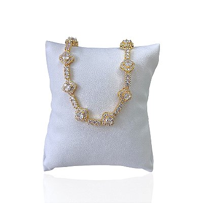 Pulseira Folheada Ouro 18k e Prata 925 Losango Cravejado