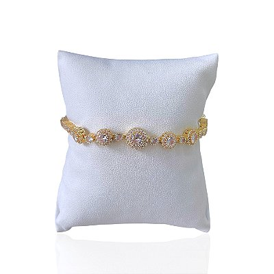 Pulseira Folheada Ouro 18k e Prata 925 Riviera Redondo Cravejado
