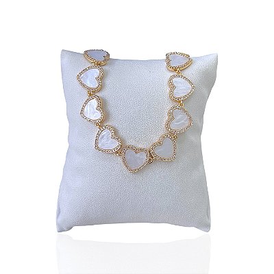 Pulseira Folheada Ouro 18k e Prata 925 Inspired Corações Madrepérola Cravejado