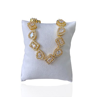 Pulseira Folheada Ouro 18k e Prata 925 Inspired Formato Grande Cravejado