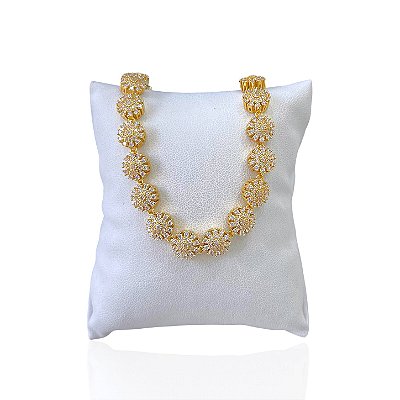 Pulseira Folheada Ouro 18k e Prata 925 Inspired Flor Cravejada