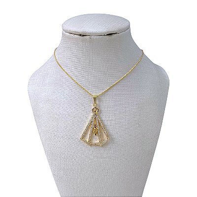 Colar Folheado Ouro 18k Nossa Senhora Cravejada