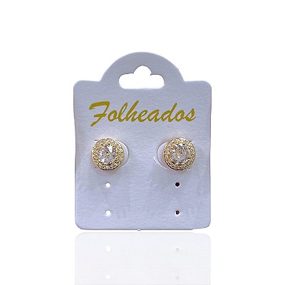 Brinco Folheado Ouro 18k e Prata 925 Redondo Cravejado