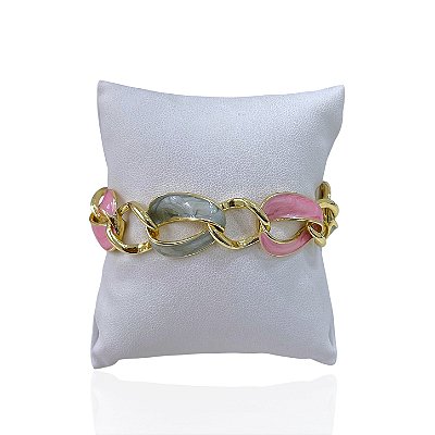 Pulseira Folheada Ouro 18k e Prata 925 Elos Pedraria