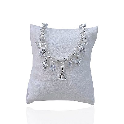 Pulseira Folheada Prata 925 Elos Religiosa Ponto de Luz