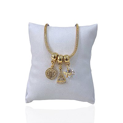 Pulseira Folheada Ouro 18k Malha São Bento Nossa Senhora Espírito Santo