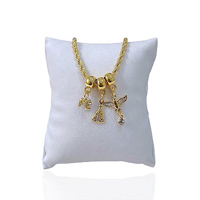 Pulseira Folheada Ouro 18k Malha Fé Nossa Senhora Espírito Santo
