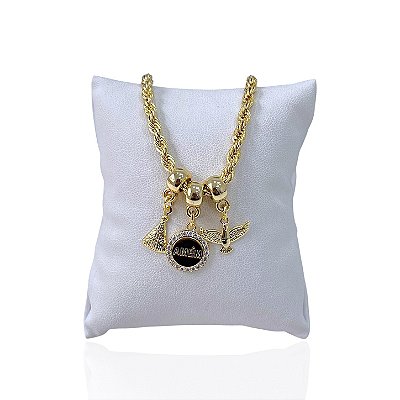 Pulseira Folheada Ouro 18k Cordão Baiano Nossa Senhora Amém Espírito Santo