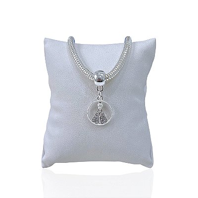 Pulseira Folheada Prata 925 Malha Nossa Senhora Cravejada