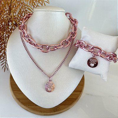 Conjunto Correntaria Duplo Bijuteria Dizeres