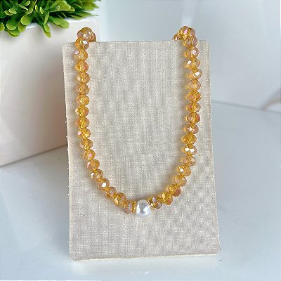 Choker Cristais Bijuteria Pérola