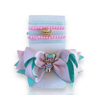 Conjunto Infantil Laço e Kit Pulseiras Lol