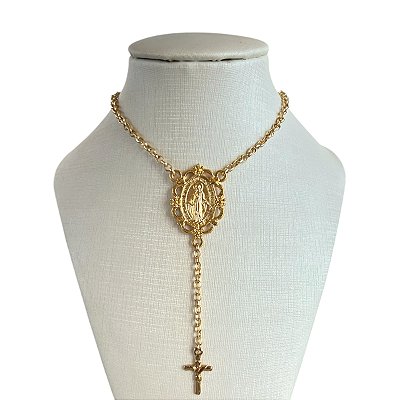 Colar Folheado Ouro 18k Terço Nossa Senhora