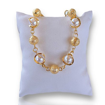 Pulseira Folheada Ouro 18k Bolinhas Pérolas