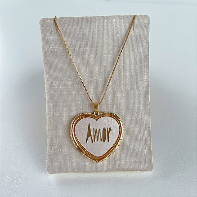 Colar Coração Madrepérola Amor Folheado Ouro 18k
