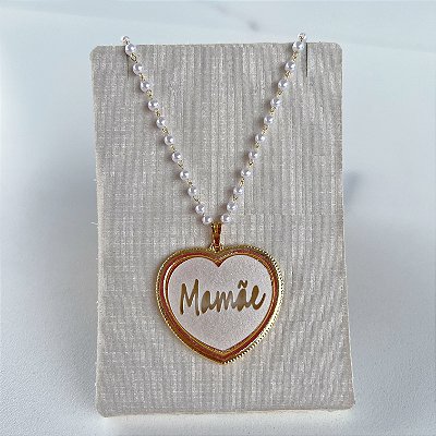 Colar Pérolas Coração Madrepérola Mamãe Folheado Ouro 18k