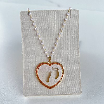 Colar Pérolas Coração Madrepérola Pezinhos Folheado Ouro 18k