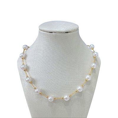 Colar Folheado Ouro 18k Bolinhas Pérolas