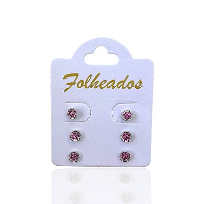 Trio Brincos Folheado Ouro 18k e Prata 925 Redondo Cravejado
