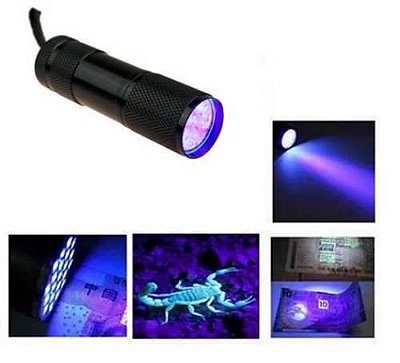 Lanterna Corion UV 9 Leds Ultra Violeta UV 9 Leds, em Aluminio Preto. Caça Escorpião, Nota Falsa, Vidro quebrado. * Promoção