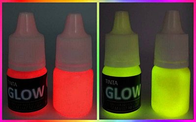 Kit 2 Cores: Amarelo Neon + Vermelho Neon Tinta Corion Glow 5ml c/aplicador. Brilha no Escuro sem Luz Negra