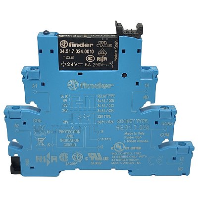 38.51.7.024.0050 RELÉ INTERFACE MODULAR MASTER 1 CONTATO REVERSÍVEL 24VDC FINDER