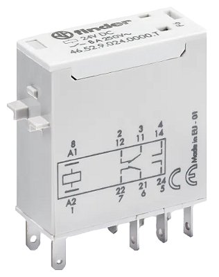 46.52.9.024.0040 MINI RELÉ INDUSTRIAL 2CV 24VDC 8A E TERMINAIS DE PLUG-IN FINDER