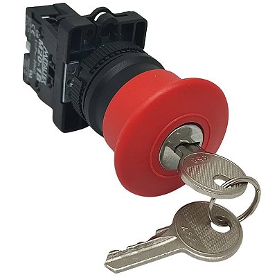 P20ACR-R-1B BOTÃO EMERGÊNCIA COM CHAVE 22MM PLÁSTICO VERMELHO 1NF I23271 METALTEX