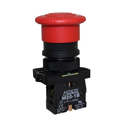 P20AKR-R-1A BOTÃO DE EMERGÊNCIA COM TRAVA 22MM PLÁSTICO VERMELHO 1NA I25232 METALTEX