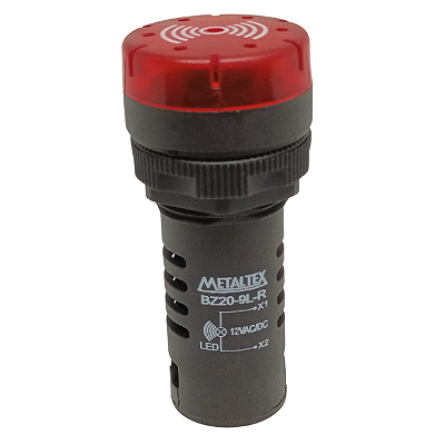 BZ20-9L-R SINALIZADOR 22MM SONORO/LED VERMELHO 12VCA/VCC I22901 METALTEX