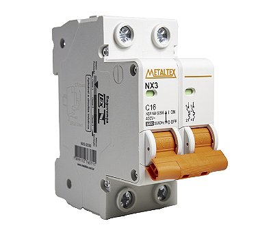 NX3-2C16 MINI DISJUNTOR 3KA 2 PÓLOS CURVA C 16A I27670 METALTEX