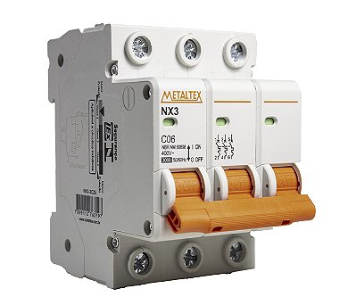 NX3-3C06 MINI DISJUNTOR 3KA 3 PÓLOS CURVA C 6A I27679 METALTEX