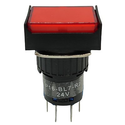 P16-BL7-R2 PULSADOR ILUMINADO 16MM RETANGULAR SEM RETENÇÃO VERMELHO 24V 2REV I09169 METALTEX