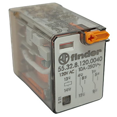55.32.8.120.0040 MINI RELÉ INDUSTRIAL FIXAÇÃO BASE 2REV 120 VAC FINDER